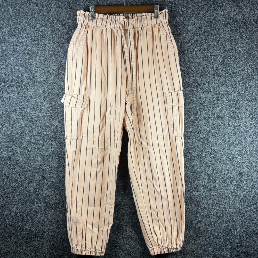 Loft Outlet Womens Peach Pinstripe Cargo Jogger Pants Paperbag Waist Small